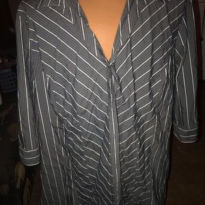 Gray and white striped button down top